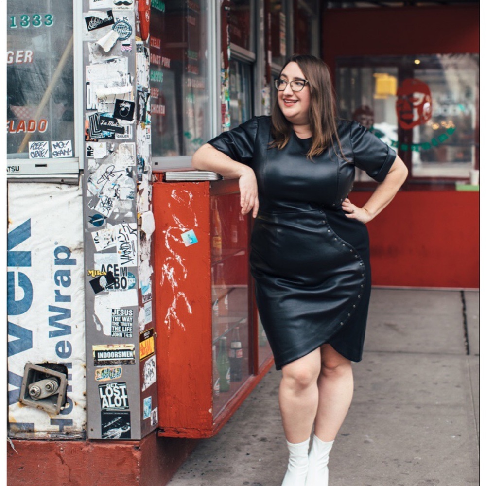 Black faux leather asymmetrical dress